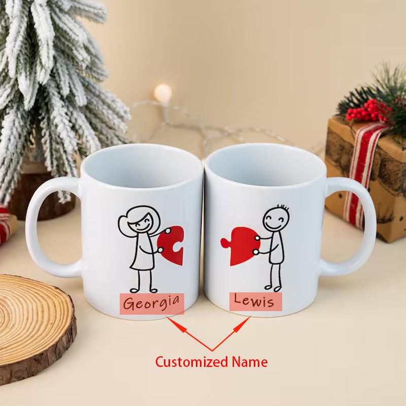 2-Pack Personalized Ceramic Coffee Mugs Couples Gift