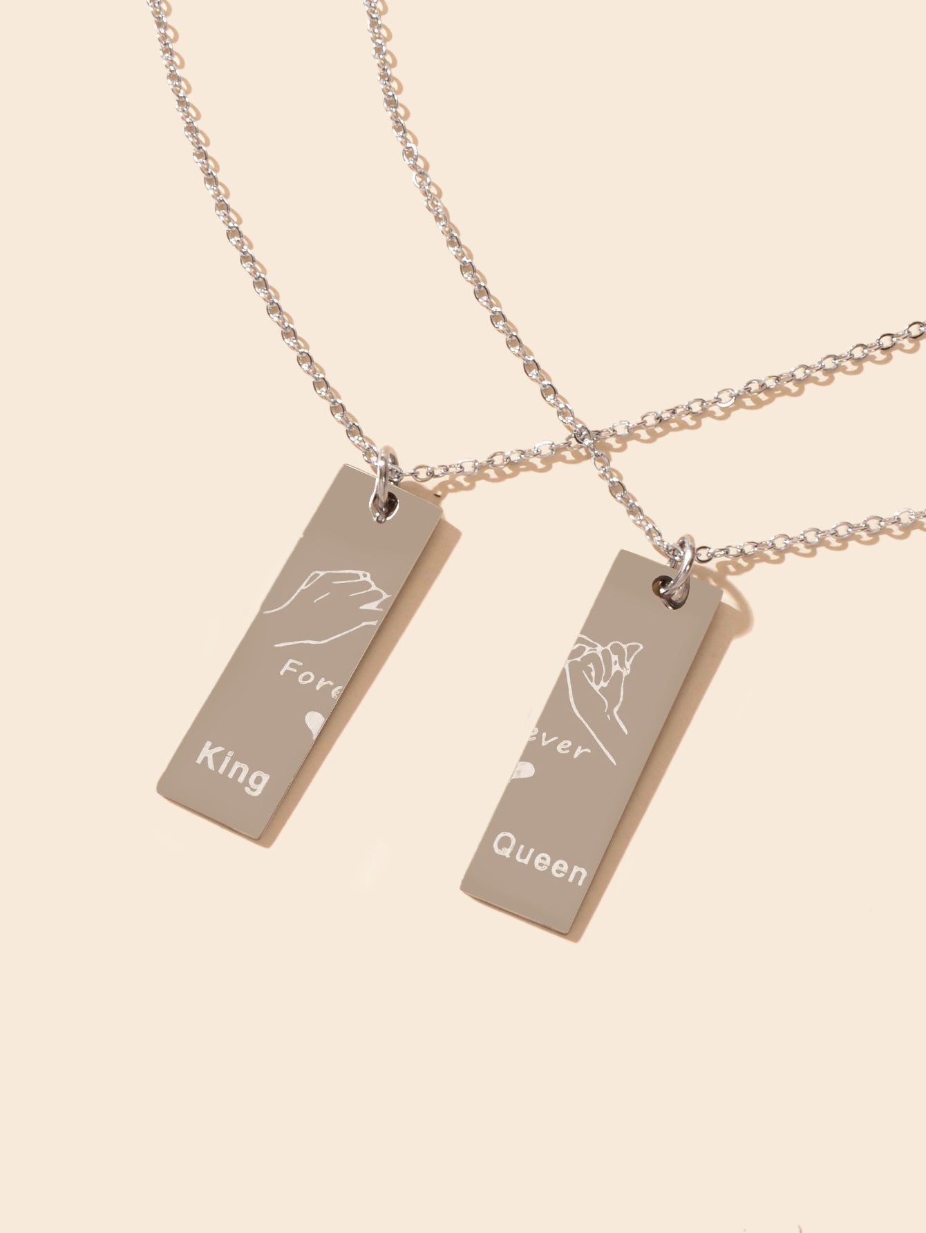 2 pcs Love Heart King Queen Square Pendant Couple Lover Matching Necklaces Gift-1