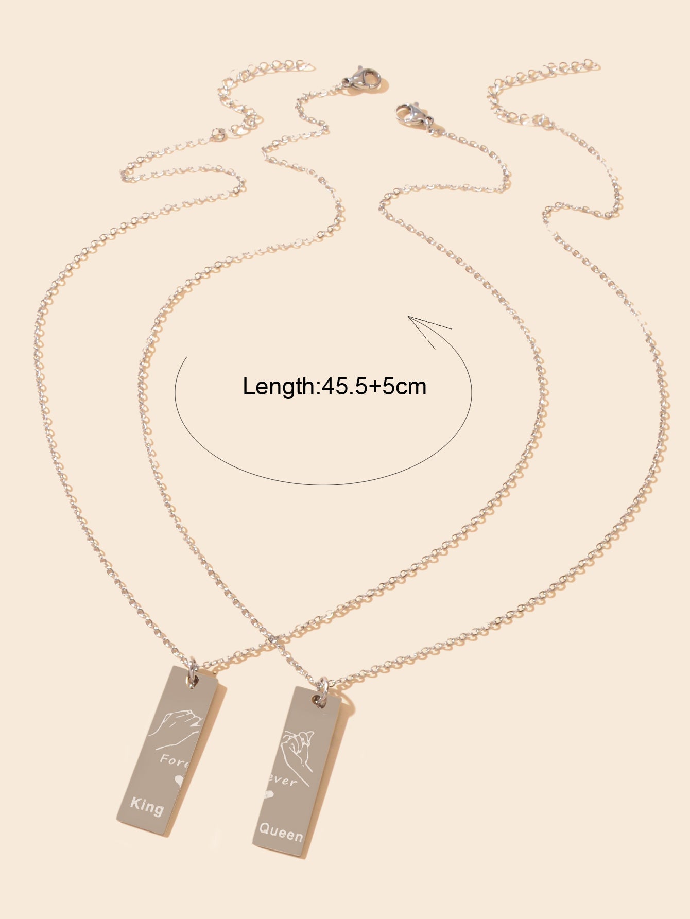 2 pcs Love Heart King Queen Square Pendant Couple Lover Matching Necklaces Gift-2