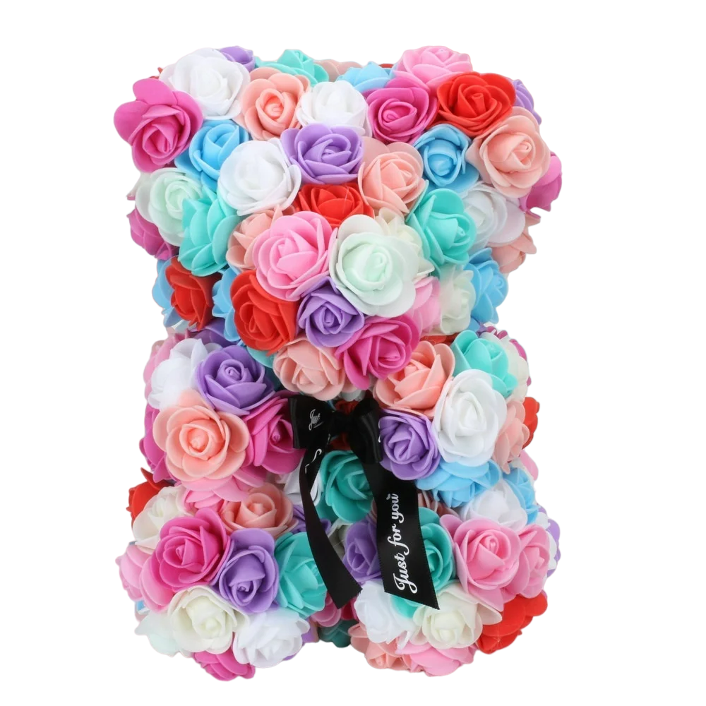 Multicolor Eternal Rose Bear - Handcrafted Foam Flowers-0