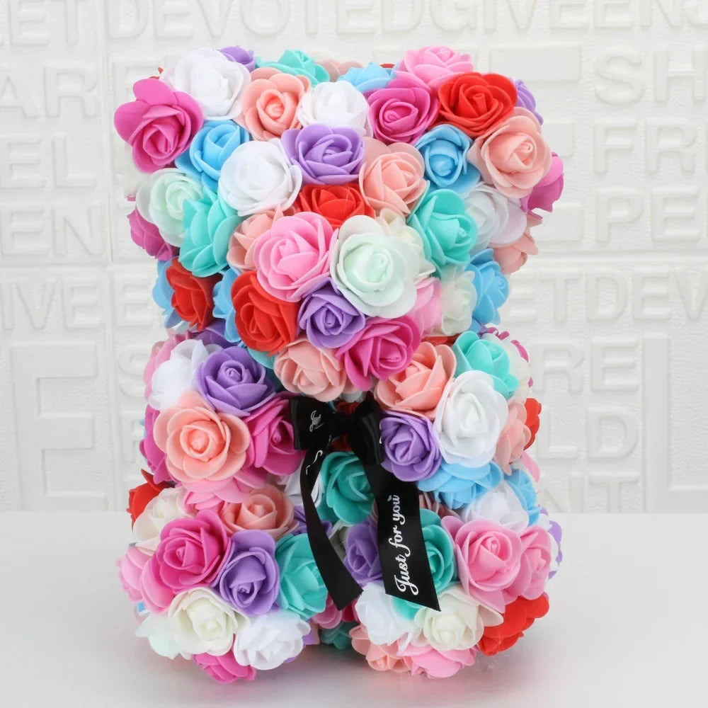 Multicolor Eternal Rose Bear - Handcrafted Foam Flowers-1